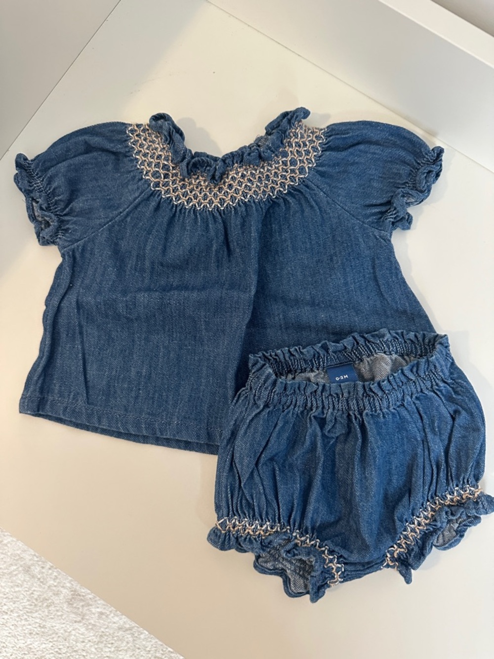 Old Navy Baby Girl Indigo Top & Bloomers Shorts Denim Baby Summer Set 0-3M